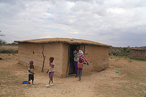 Family outside their house 