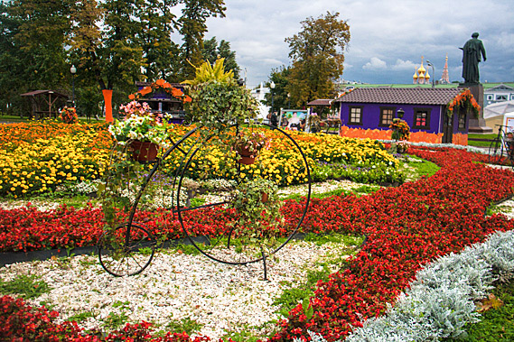 Flower garden with penny farthing