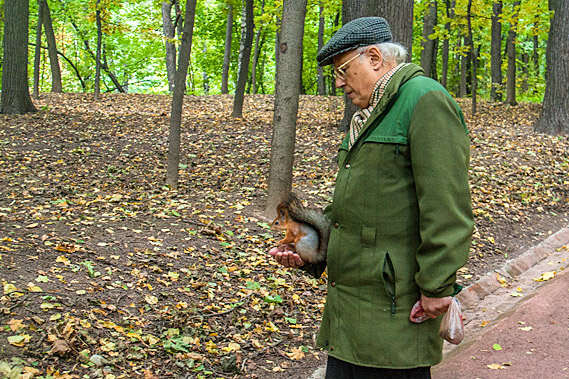 Local feeding a squirrel
