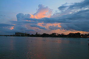 The sky illuminates with the sunset 