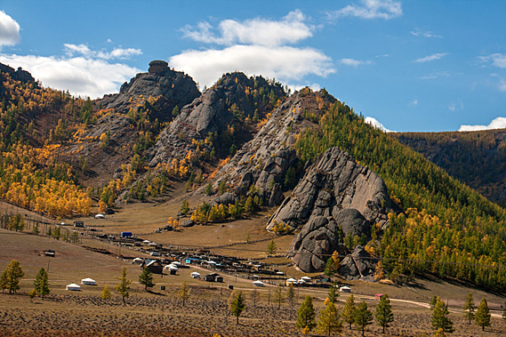 Village under a mountain