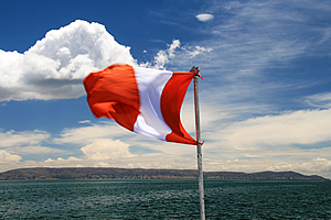 Flying the Peruvian flag