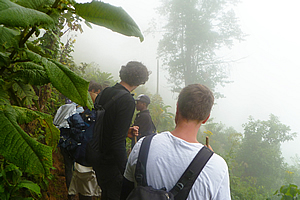 Edging along the newly cut trail 