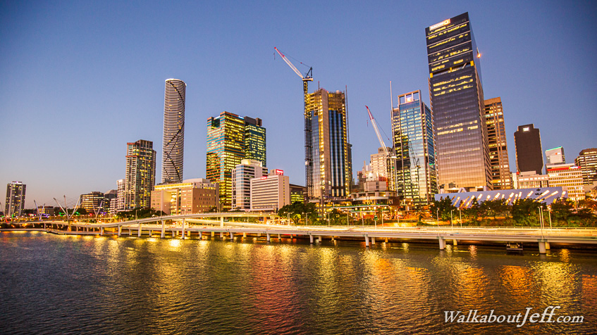 City shortly after sunset