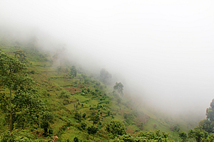 Mist enshrouds the mysterious mountain