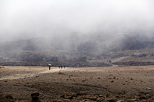 The trail going up the mountain towards Kibo Hut